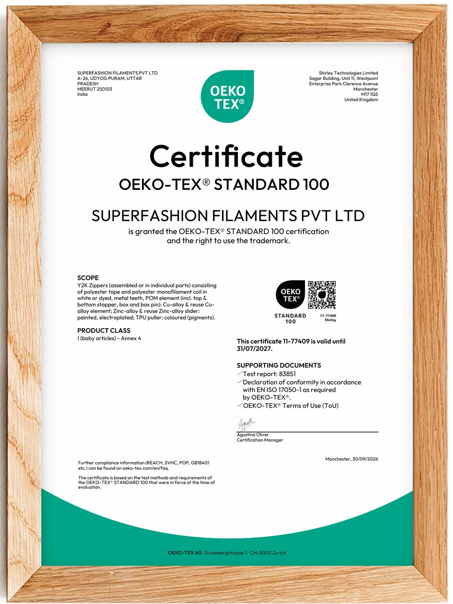 OEKO-TEX Standard 100 certificate